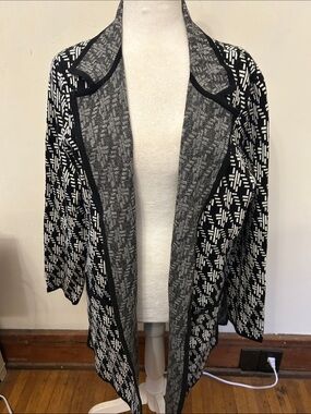 Hatley Black & White Open-Front Patterned Women's Sweater Jacket Size L EUC